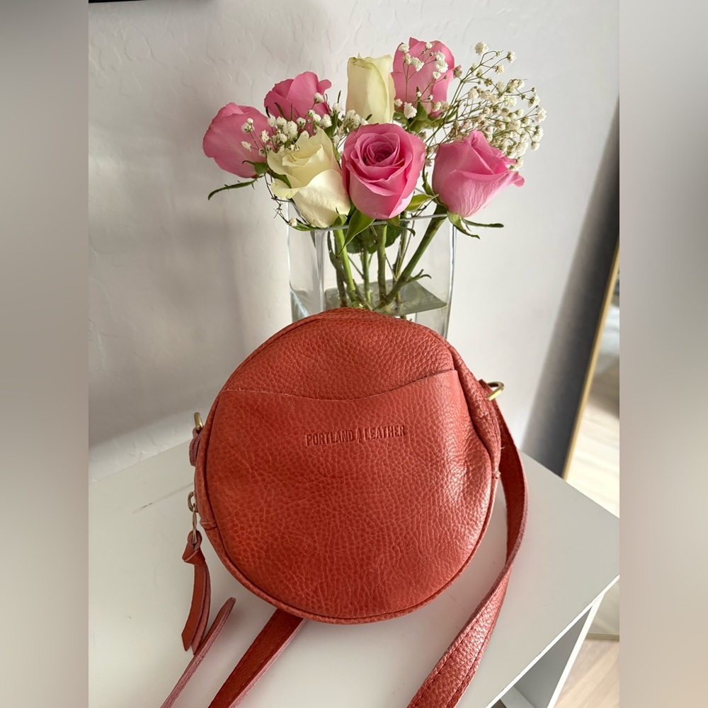 portland leather pebbled round crossbody